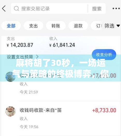 麻将胡了30秒，一场运气与策略的终极博弈，你真的看懂了吗？