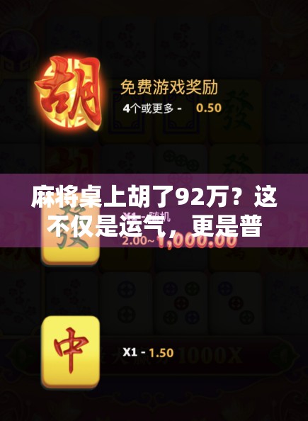 麻将桌上胡了92万？这不仅是运气，更是普通人逆袭的缩影！
