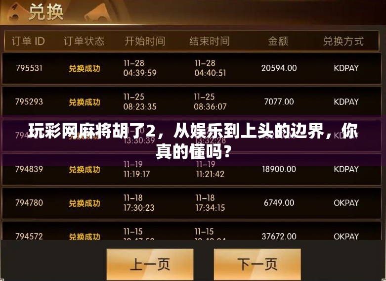 玩彩网麻将胡了2,从娱乐到上头的边界,你真的懂吗?